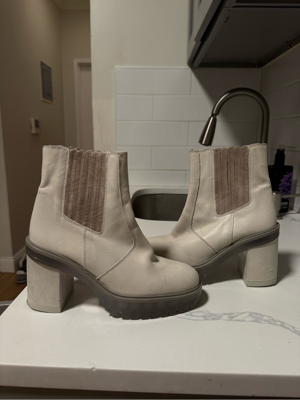 Free people gray platform block bootie 6.5.